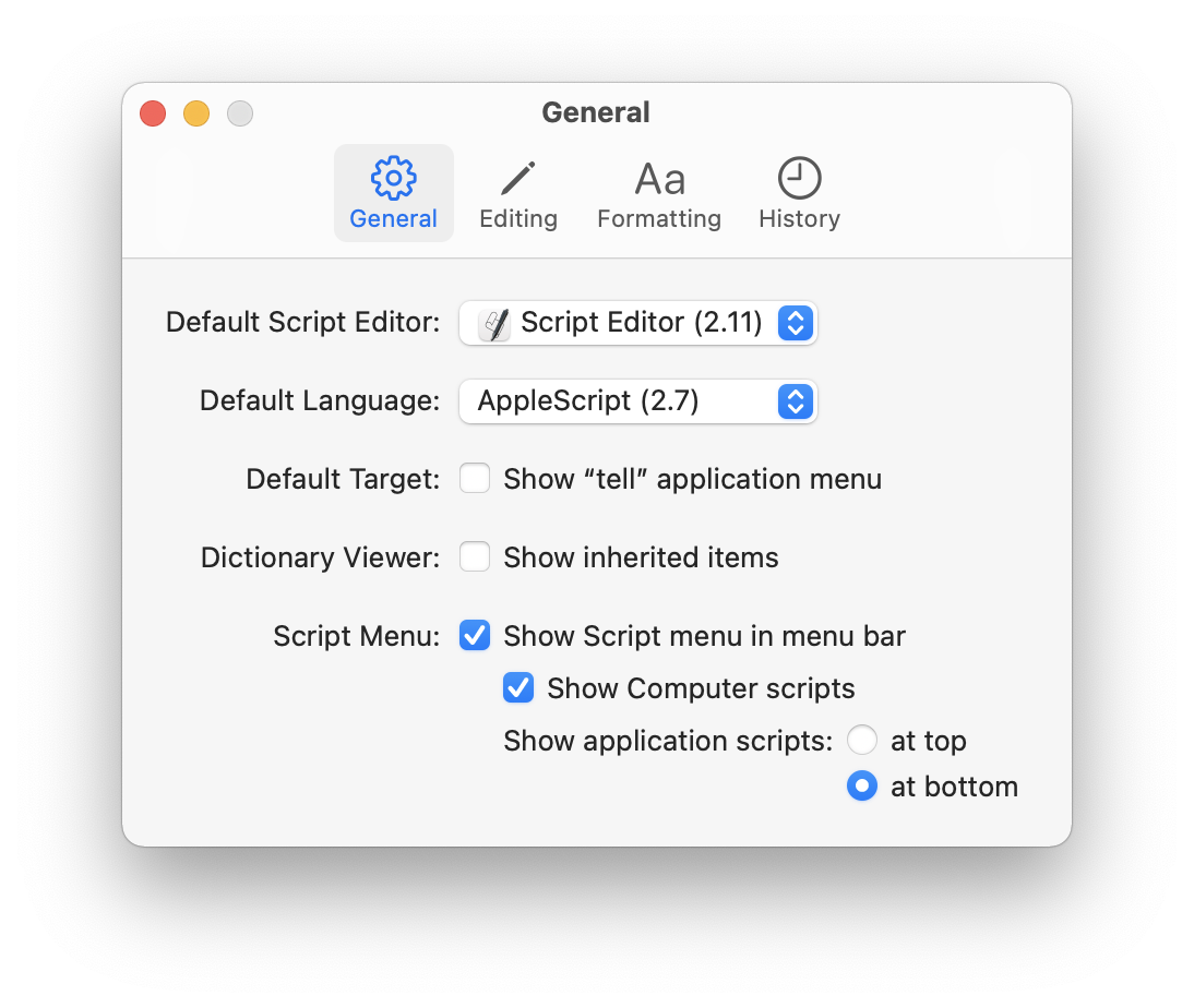 script editor preferences