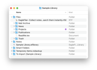 EagleFiler libraries use an open format: regular files and folders in the Finder.