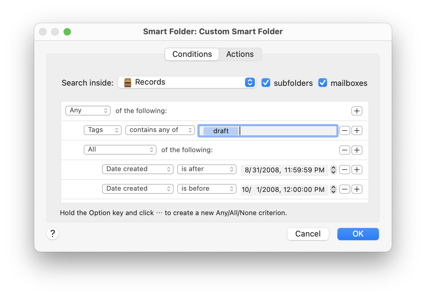 smart folder conditions