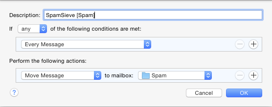 spamsieve spam folder server