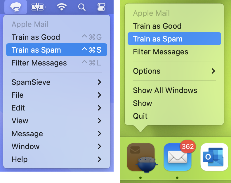 apple mail menus