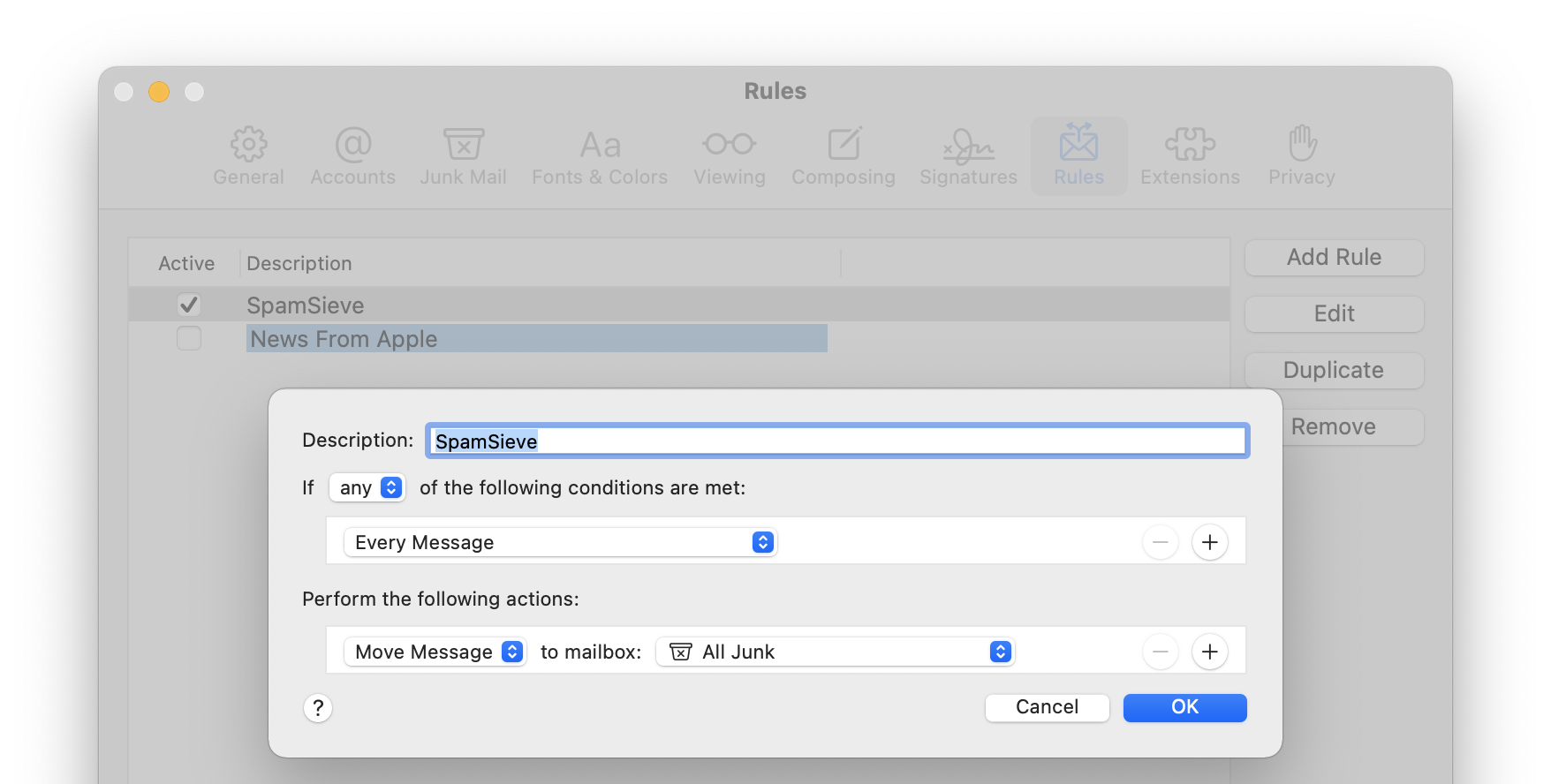 configure spamsieve for outlook drone mac