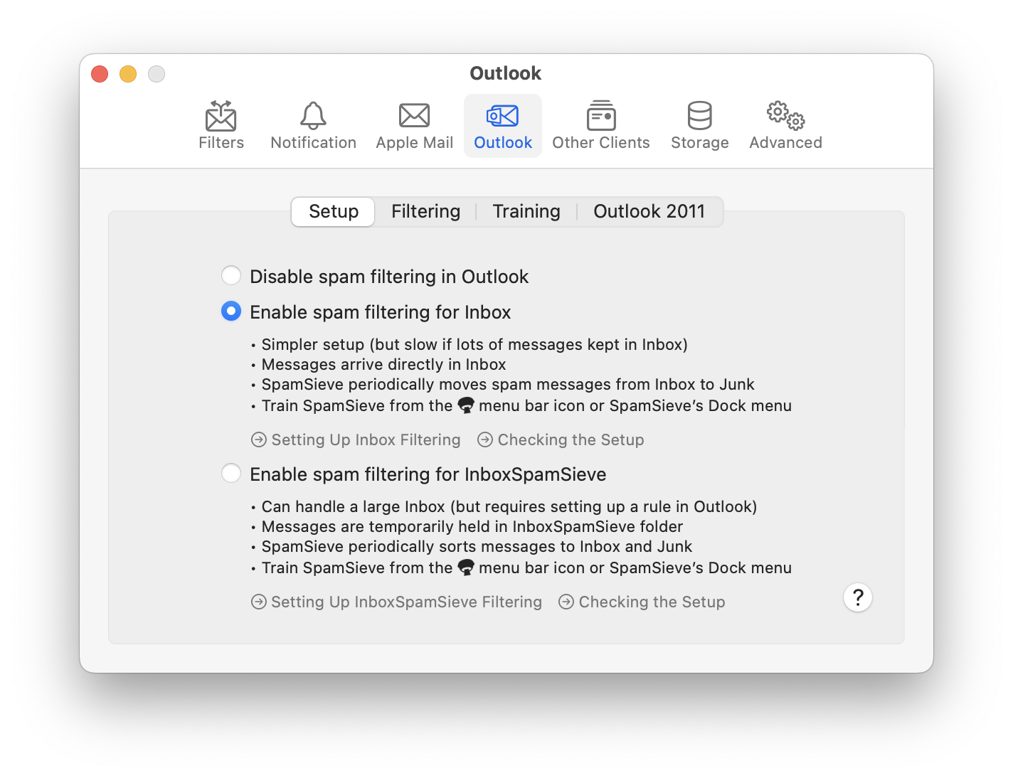 settings outlook setup inbox
