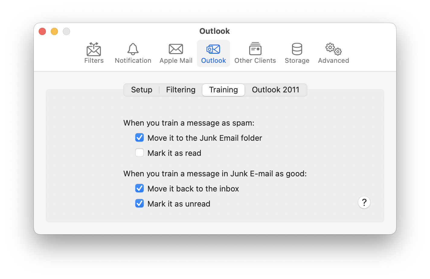 settings outlook training