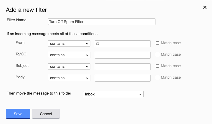 spamsieve add rule for domain