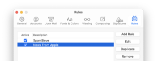 SpamSieve rule in Apple Mail.