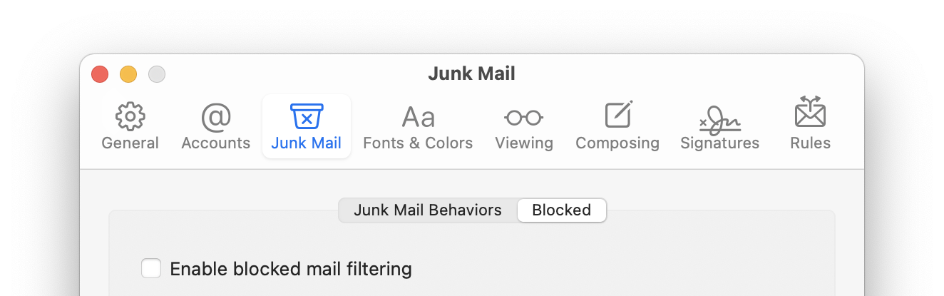 apple mail blocked filtering