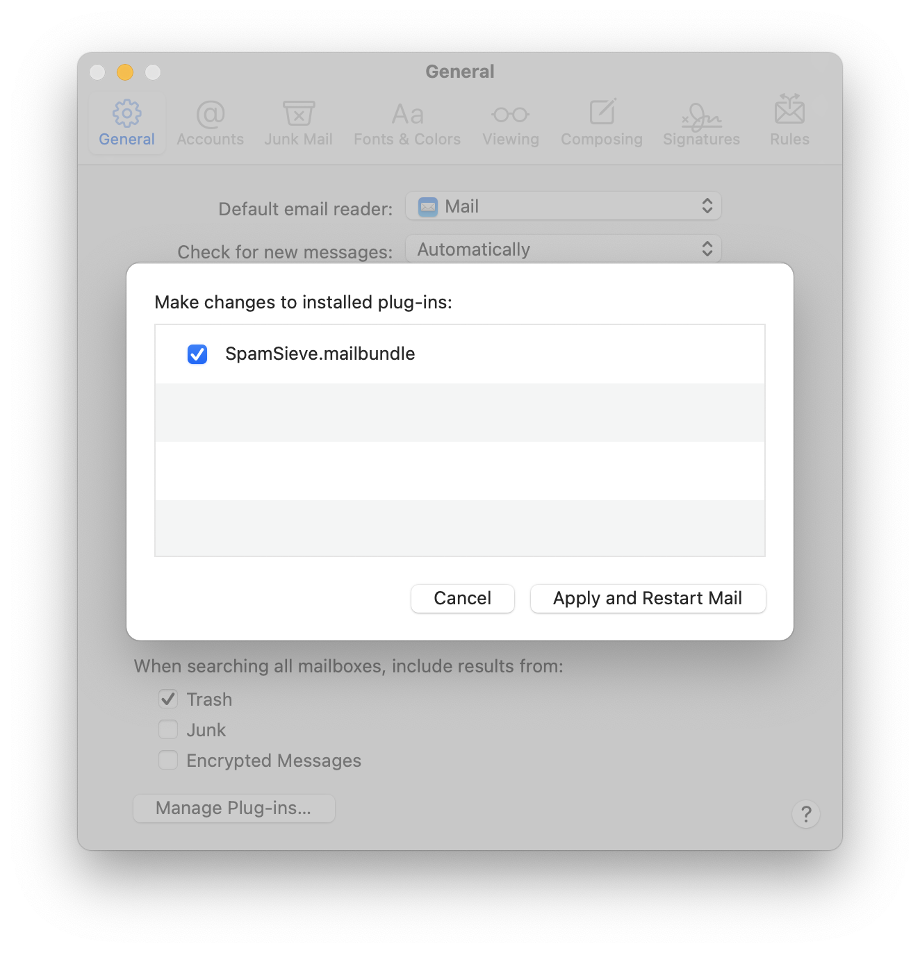 apple mail manage plug ins