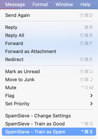 Control SpamSieve from within your mail program.