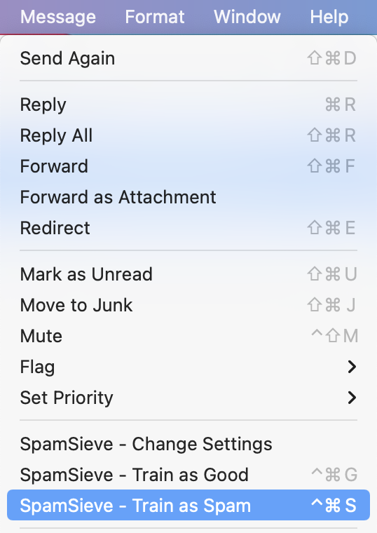 apple mail message menu