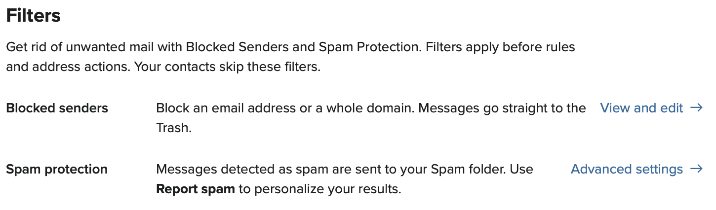 fastmail filters