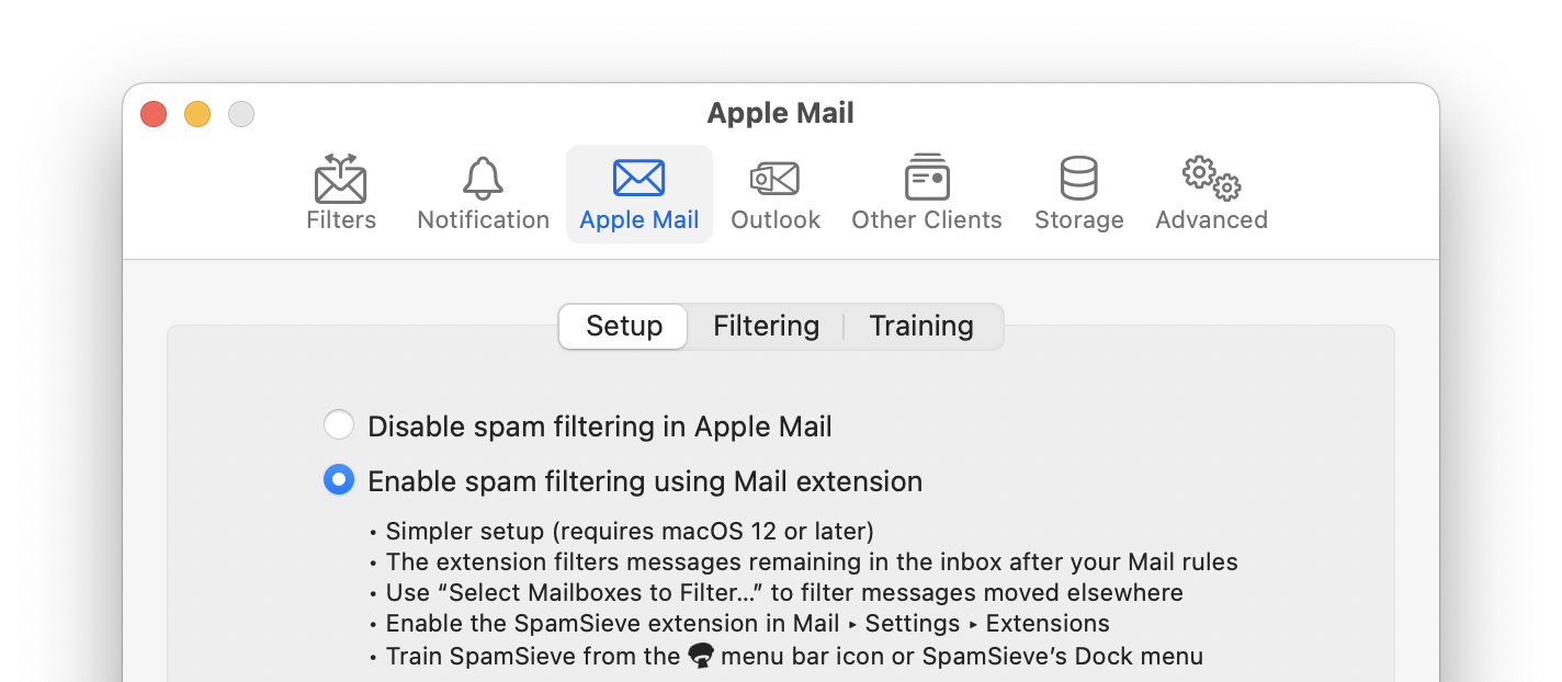 settings apple mail setup extension