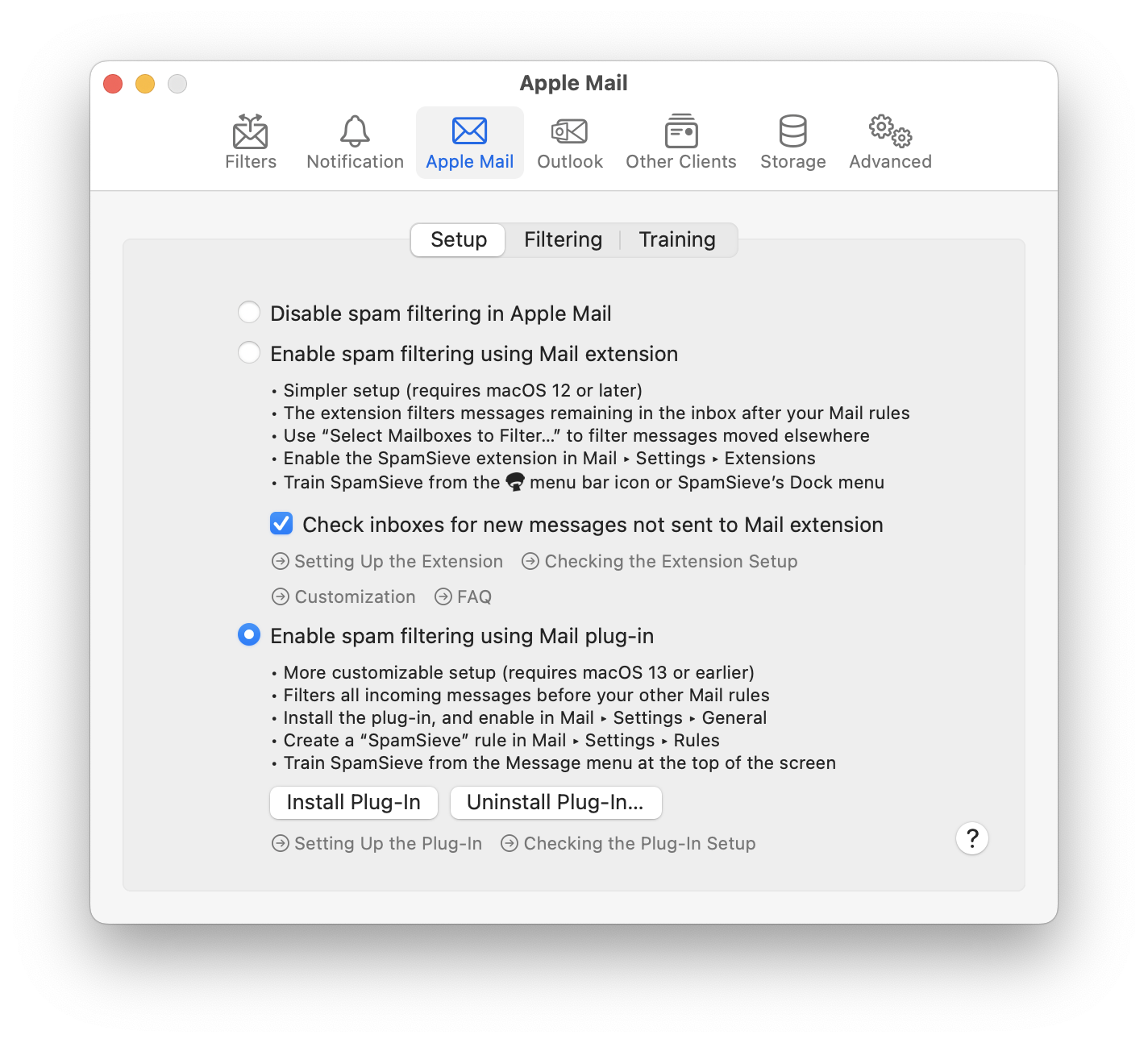 settings apple mail setup plug in