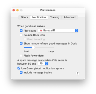 Control how SpamSieve notifies you about new messages.
