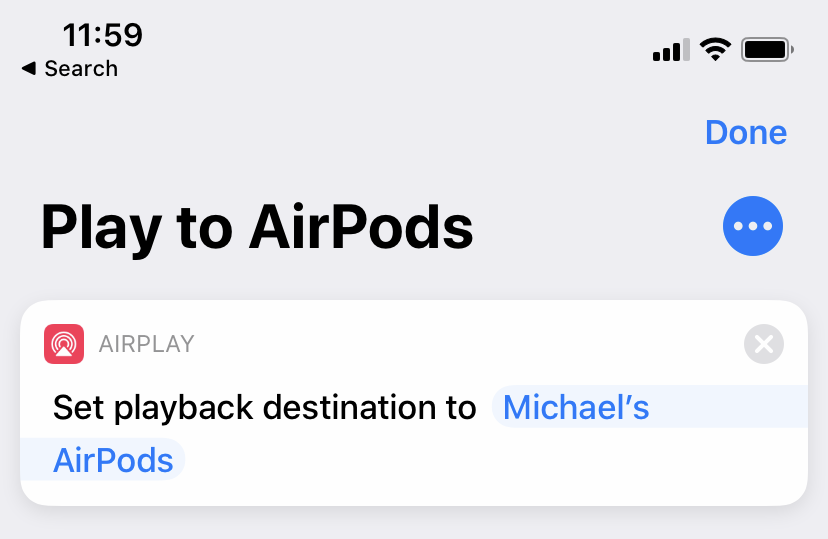 play to airpods shortcut 2