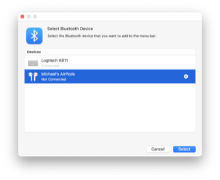 Select a Bluetooth device for use with ToothFairy.